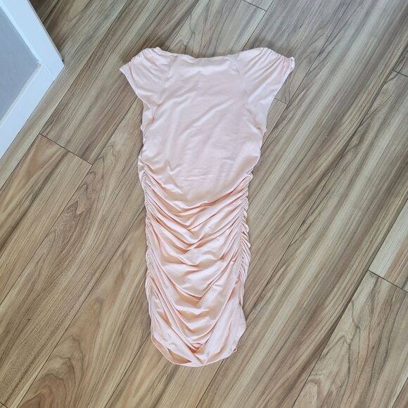 🆕️ Camila Coelho Astella Ruched High Neck Mini Bodycon Dress in Peach Nude - Picture 11 of 13